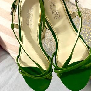 Franco Sarto green leather slides strap heels